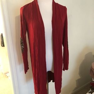 12 Pm By Mon Ami Burgundy Cardigan with Glitter Elbow Accents
